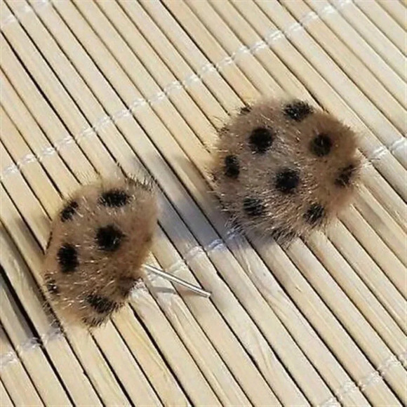 Handmade Faux Fur Fuzzy Polka Dot Earrings Brown Black - Picture 1 of 3